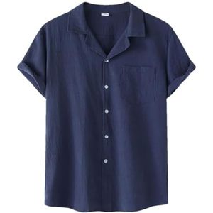 Heren Kleding Katoen En Linnen Korte Mouwen Shirt Heren Linnen Casual Halve Mouw Vest Shirt Dun Shirt Mannen, marineblauw, M