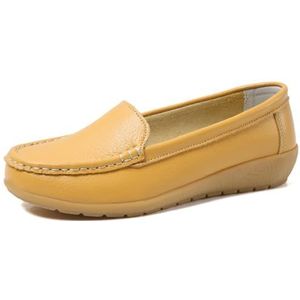 WDUDSUDUW Vrouwen Klassieke Lederen Loafers Casual Slip-On Boot Schoenen Comfortwalking Mocassins Zachte Zool Schoenen, C Geel, 41.5 EU