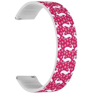 RYANUKA Solo Loop band compatibel met Ticwatch GTH 2 / Pro 3 / Pro 2020 / Pro S/GTX, 22 mm (wit konijn bloemen roze) quick-release 22 mm rekbare siliconen band band accessoire, Siliconen, Geen