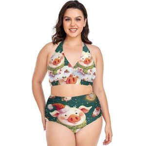 Baby Kerst Grappig Varken Vrouwen Bikini Sets Plus Size Badpak Twee Stukken Hoge Taille Strandkleding Meisjes Badpakken, Pop Fashon, 3XL