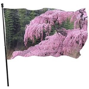 Vlag 90 x 150 cm, mooie roze bloem boom indoor vlag vervagen bestendig zomer vlaggen decoratie decoratieve vlag, voor vieringen, carnaval, tuin