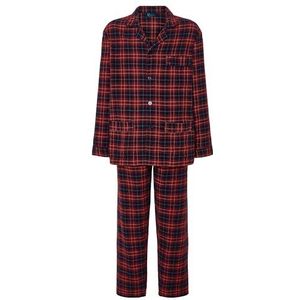 El Búho NOCTURNO Flanellen Pyjama Heren Geruite Winterkatoenen Pyjamaset Voor Heren, 100% Katoen, Rood 2820, M