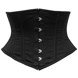 OH WEARS Vrouwen Underbust zwart katoen staal uitgebeend taille cincher strakke vetersluiting taille trainer lace up korset, Zwart, XS