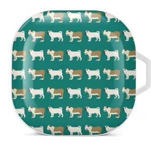 Grappige cartoon bulldog hond oordopjes hoesje compatibel met Samsung hard shell beschermhoes witte stijl