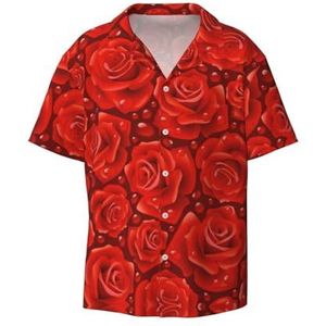 OdDdot Veel rode rozen print heren button down shirt korte mouw casual shirt voor mannen zomer business casual overhemd, Zwart, XXL