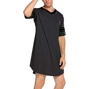 Heren nachthemd pyjama top nachthemd, Skylin katoenen slaapshirt heren V-hals mannelijke nachthemden losse nachtkleding nachtkleding voor jongens/mannen (kleur: donkergrijs, maat: XL)