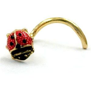 Sieraad neussieraad echt gouden piercing met spiraal neuspiercing lieveheersbeestje dames van 750 geelgoud goud 18 kt 3 x 3 mm inclusief sieradendoosje, Geelgoud