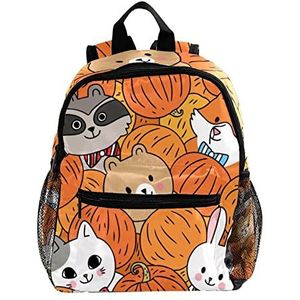 Cartoon Leuke Dieren Herfst Pompoenen Leuke Mode Mini Rugzak Pack Bag, Meerkleurig, 25.4x10x30 CM/10x4x12 in, Rugzak Rugzakken