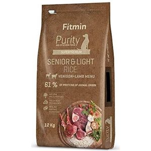 Fitmin Dog Purity Rice Senior & Light Venision & Lamb Hondendroogvoer, compleet voer met gereduceerd energiegehalte, ideaal voor honden met overgewicht en senioren, 12 kg