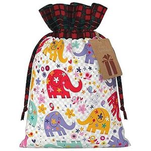 Kleurrijke olifant herbruikbare geschenktas-trekkoord kerstgeschenktas, perfect voor feestelijke seizoenen, kunst & ambachtelijke tas
