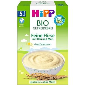 HiPP Biologische granenpap zonder toegevoegde suikers, fijne gierst, glutenvrij, verpakking van 6 stuks (6 x 200 g)