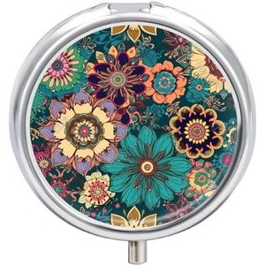 Pillendoosje Draagbare Boheemse Bloem Pil Organizer Reizen Pil Case voor Pocket Of Portemonnee Geneeskunde Pil Container met Spiegel 3 Compartimenten Dagelijkse Geneeskunde Organizer