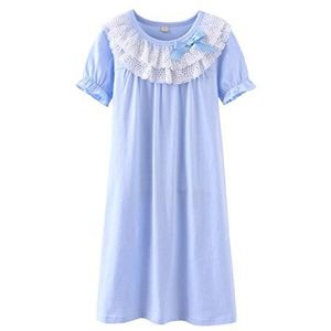 ABClothing Meisje Kant Nachthemd Korte Mouw Katoen Nachtkleding Blauw 4-5T