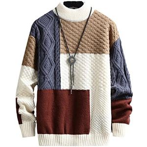 Wintertrui, Splicing Wool Clothes Heren Winter Koreaanse Mode Lange Mouw Trui Ronde Hals Truien(Khaki T8543,XXL(72-80Kg))