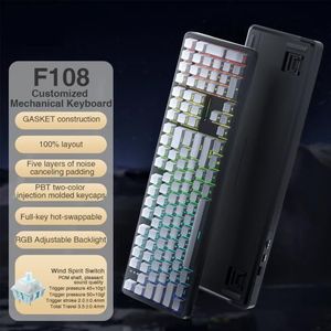 QPSJXN Mechanisch gaming-toetsenbord met 100% lay-out polling-rate, 1K verwisselbare lineaire switches en macro-software (Gradient Black)