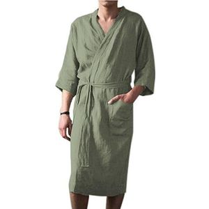 MIOTEQ Mannen katoenen badjas lichtgewicht met zakken zachte kimono knielengte badjassen voor spa en huis,Groen,M