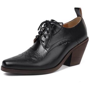 LIPIJIXI Dames's Wijnoogst Stacked Heel Oxfords Wingtip Veter-Up High Heel Brogue Pumps Schoenen voor dames Klassiek Chunky Block Heel Leer Dress Schoenen Black Size 10.5