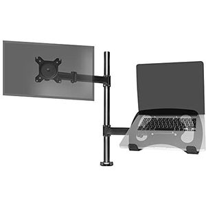 Duronic DM25L1X1 Dubbele PC Monitor Beugel | Zwart Staal | Houder met Verstelbare Hoogte | Standaard met arm voor 1 13”-27” LED LCD Computer Scherm en laptop of tablet | VESA 75 100 plaat