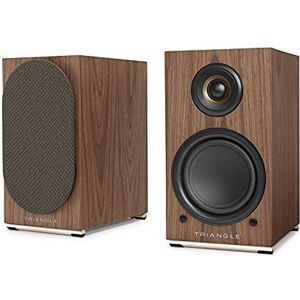 TRIANGLE - AIO TWIN Actieve luidsprekers - Wi-Fi & Bluetooth Boekenplankluidsprekers met 2x50W versterker - HD Audio - PHONO/Platinum Ingangen + Optische TV - 165 x 304 x 235 mm - Bruine esdoorn (paar