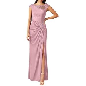 Dames chiffon moeder van de bruid jurk met zakken avondgalajurken cocktailjurk grote maten, Dusty Roze, 32