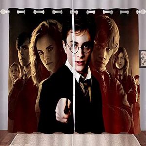 HNSRYLQX Harry Poter Hogwarts School Verduisteringsgordijnen, 3D-print, voor slaapkamer en kinderkamer, schuifgordijn, ondoorzichtig, set van 2, 6, 150 x 166 cm (2 x 75 x 166 cm)