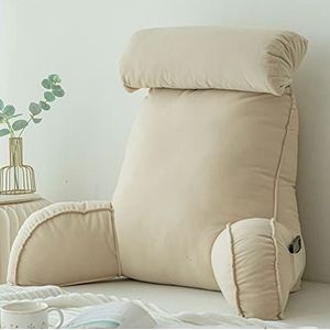 Lezenkussen met armleuningen, Sofa rugleuning kussen, zitsteunkussen met afneembare nekkussen voor ontspanning, lezen en tv kijken, blauw grijs,Champagne Color