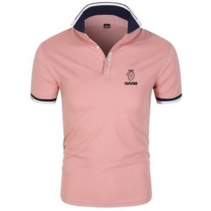 Ademende Poloshirts Voor Heren Voor SAAB Golf T-shirt Met Korte Mouwen En Kraag Activewear Comfortabel Trainingsshirt Topkleding Effen T-shirt Knopen Halve Mouw-Pink color||M