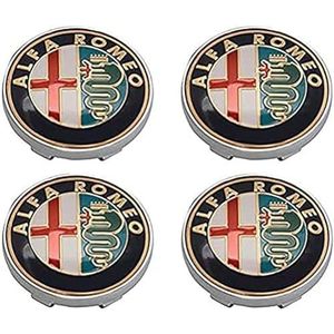 SJZZJMZ 4 stuks auto wielnaafdoppen voor Alfa Romeo Mito 147 156 159 166 Giulietta Spider Stelvio 60mm auto wielnaafdoppen vervangende naafdoppen stickers