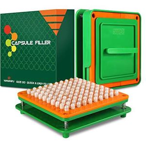 Wananfu Capsule vulmachine maat 00 met gedetailleerde instructies, 100 gaten, gebruik met gelatine of vegetarische lege capsules maat 00