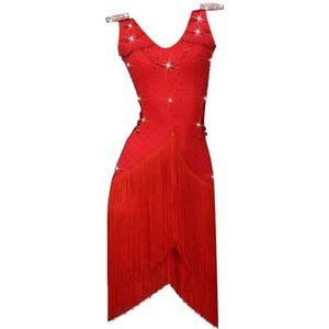 FZHQNZJF Rugloos Latijn Competitie dans kostuum mouwloos Balzaal Dansjurk Kwastje Tango Cha Cha Prestaties Kleding Salsa Trainingsrok met strasssteentjes,B,L