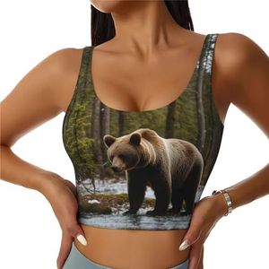 SABFWF Witte beer bruine beer print yoga bh's, hoge impact ondersteuning, lang ontwerp, voor fitness, hardlopen en meer, Zwart, S