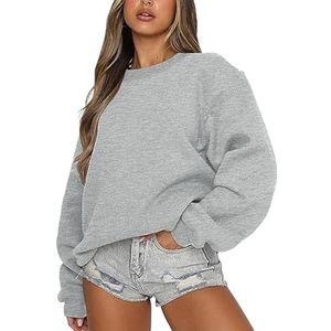 Leader of the Beauty Oversized sweatshirt met ronde hals voor dames, pullovertruien met lange mouwen herfstoutfits 2024, Grijs, S