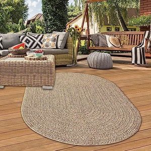 Teppich-Traum Modern en duurzaam ovaal buitentapijt jute look perfect voor balkon, tuin en terras, 140 x 200 cm
