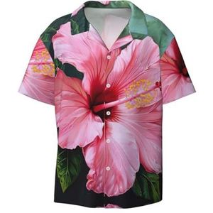 YJxoZH Hawaii Roze Bloem Print Heren Jurk Shirts Casual Button Down Korte Mouw Zomer Strand Shirt Vakantie Shirts, Zwart, XL