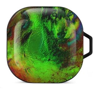 Magical Space Wolf Oordopjes Hoesje Compatibel met Samsung Hard Shell Beschermhoes Zwart-Stijl