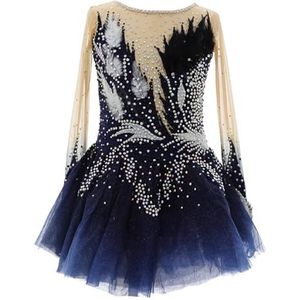 Kunstschaatsjurk For Meisjes, Hoge Elasticiteit, Lange Mouwen, Wedstrijdschaatskleding, Aanpasbaar(4XL)