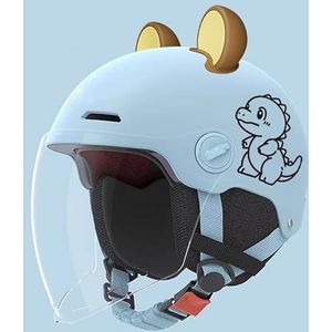 DOT/ECE-Gecertificeerde Kindermotorhelm, Retro 3/4 Motorhelm Met Vizier En Snelontgrendelbare Kinband, Geschikt Voor Jongens En Meisjes Van 3 Tot 12 Jaar F,48-52cm