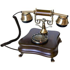 OPIS 1921 CABLE – MODEL B – klassieke telefoon/retro telefoon met hout en metalen behuizing, functionele draaischijf en klassieke metalen bel