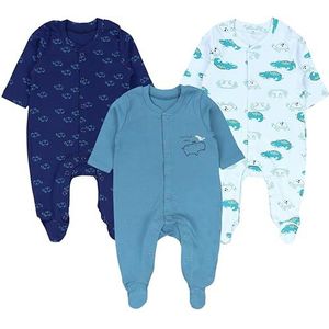 TupTam Baby Jongens Kruippakje Boxpak Slaappakje 3-Pack, Marineblauw Wit Groen Safari Dieren, 86