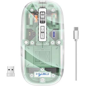 LiLiTok Transparante gamingmuis 2.4G Bluetooth-muizen, draadloze muis met RGB-licht oplaadbare muis Stille klik voor ipad Macbook Laptop PC accessoires (groen)