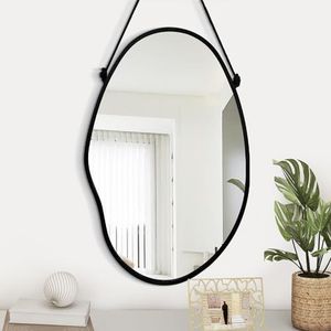 Gosider Asymmetrische wandspiegel - zwart frame, moderne unieke decoratieve artistieke hangspiegel voor slaapkamer, badkamer, woonkamer, entree, hal