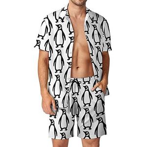 Pinguïn Hawaiiaanse bijpassende set voor heren, 2-delige outfits, button-down shirts en shorts voor strandvakantie