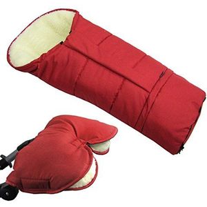 Bambiniwelt Combi-aanbieding MUFF + wintervoetenzak/Mumie - van lamswol voor kinderwagen, buggy, slee gemêleerd (rood) XX