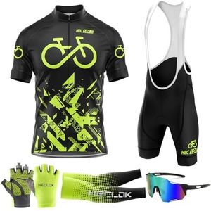 Fietsshirt voor heren, zomer, set met 9D-gel gevoerde koersbroek, ademend, sneldrogend, voor outdoor, paardrijden, sport, bikerace voor mountainbike, racefiets, team, Typ-4, 5XL