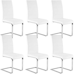 WOLTU Eetkamerstoelen, set van 6, schommelstoel, cantileverstoel, keukenstoel, gestoffeerde stoel, met hoge rugleuning, kunstleer, voor eetkamer, keuken, woonkamer, kantoor, wit, BH378ws-6