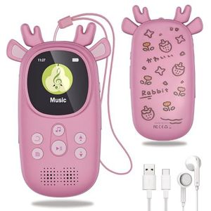 CCHKFEI MP3-speler voor kinderen, 64 GB, met bluetooth 5.3,1,8 inch scherm, bluetooth MP3-speler met hoofdtelefoon en luidspreker, met FM-radio, opnames, stappenteller, stopwatch, ondersteuning tot