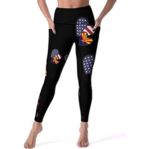 In elkaar grijpende harten Amerikaanse Arizona staat vlag vrouwen yoga broek hoge taille legging buikcontrole workout running leggings 2XL