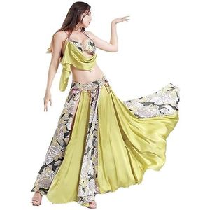 Buikdansoutfits voor dames Tribale buikdansrok Halloween kostuums voor volwassenen op ravefestivals Buikdanseresbeha en riem 3-delige set,Goud,L