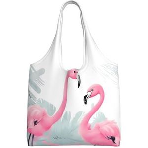 RLDOBOFE Roze Flamingo Print Canvas Tote Bag Voor Vrouwen Esthetische Boodschappentassen Schoudertas Herbruikbare Boodschappentassen, Zwart, One Size