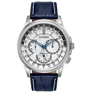 Citizen Calendrier heren polshorloge 44mm zonne-energie BU2020-02A, Blauwe armband, witte wijzerplaat, Chronograaf